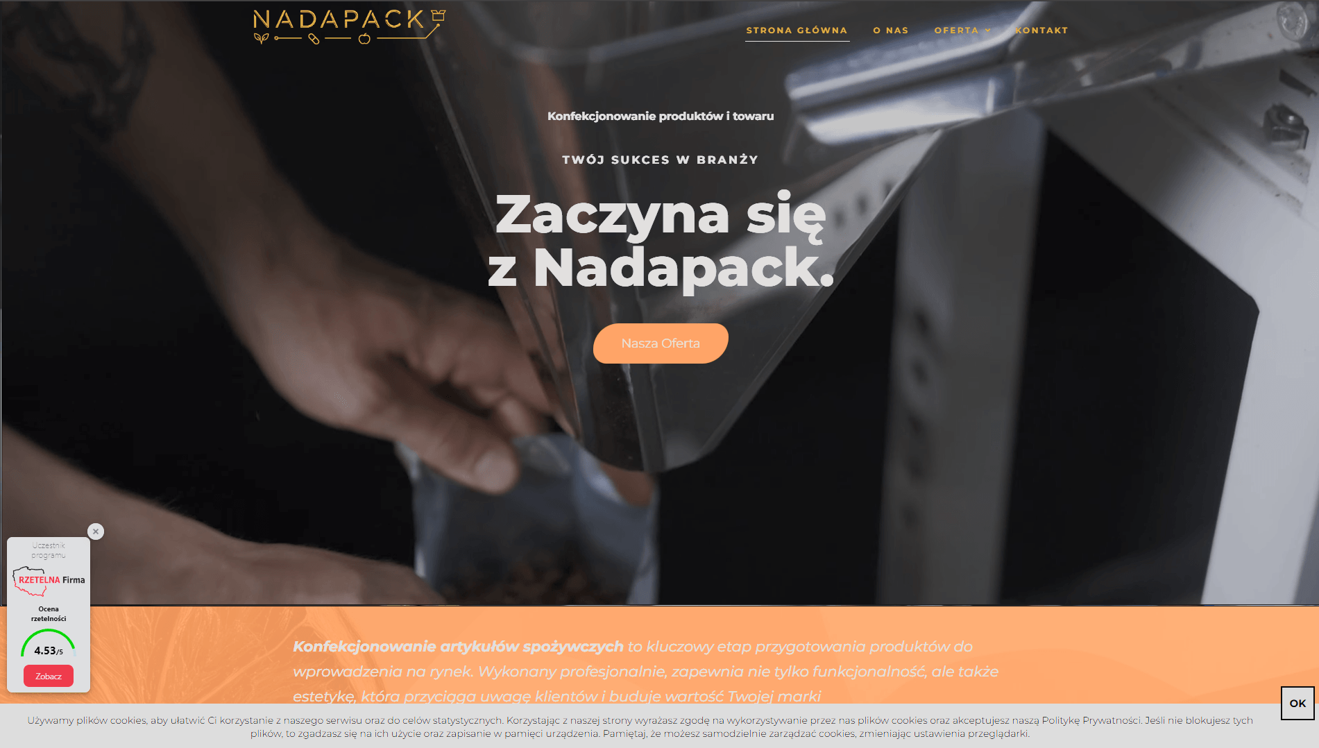 Podgląd realizacji strony internetowej Nadapack